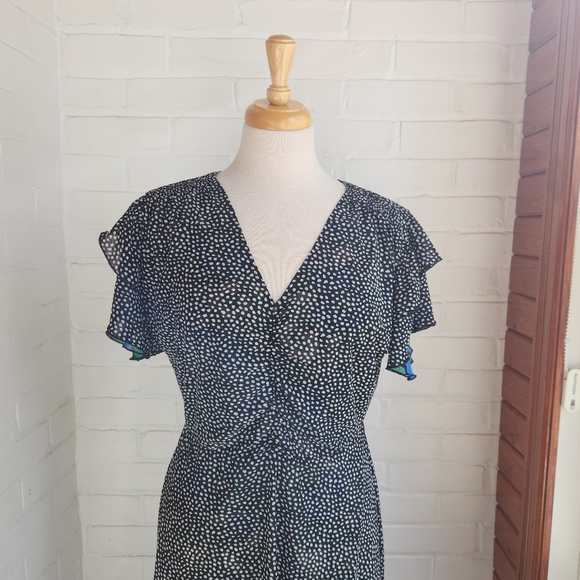 Cabi Celebrate Reversible Dress 6148 Floral Dot Green Blue Black Mesh Sz M - Picture 7 of 8